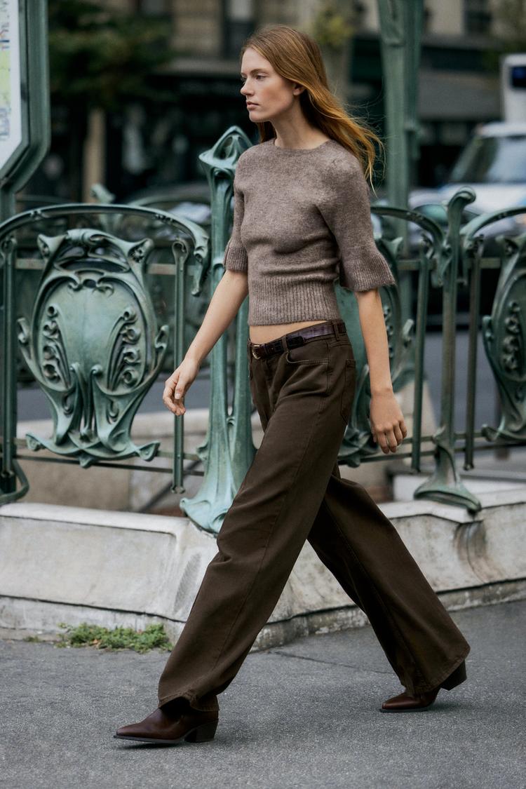 KNIT SHORT SLEEVE JUMPER WITH OPEN BACK Brown Taupe ZARA India