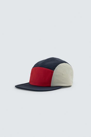 TEKNINEN HATTU, JOSSA ON VÄRIBLOKKIKUVIOINEN LIPPALAKKI - Navy blue Zaralta