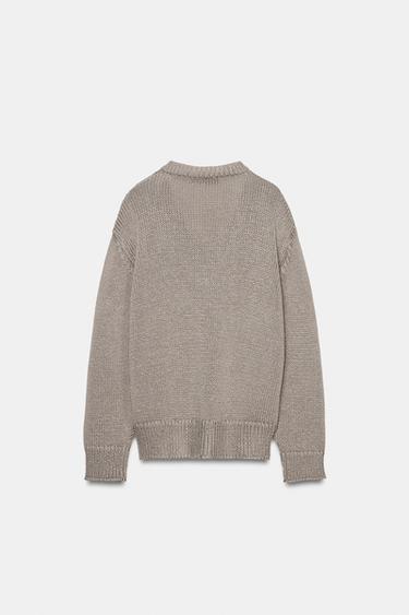 JERSEY PUNTO GRUESO CUELLO PICO - Gris topo de Zara