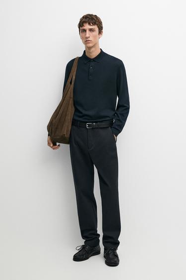 Zara Cotton blend slim fit pants - Navy blue - Image 0