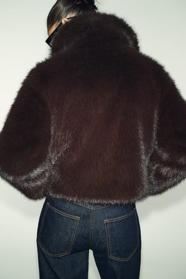 SHORT FAUX FUR COAT WITH LAPEL COLLAR - Brown by Zara - Image 6