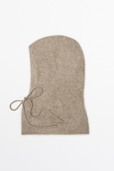 100% cashmere drawstring knit balaclava — Ecru 1
