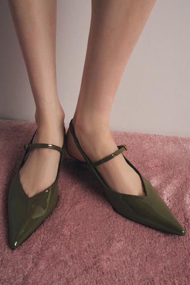 Zara STRAPPY SLINGBACK HEELS - Khaki Green
