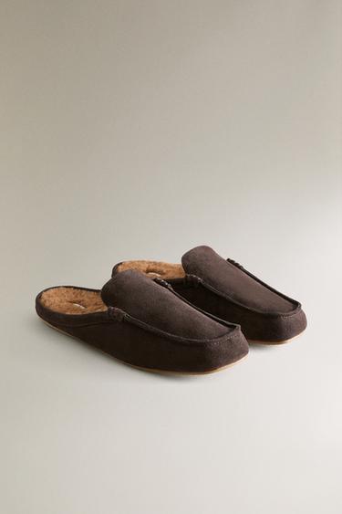 MOCASSIN OUVERT À L'ARRIÈRE EN CUIR CHAUD - Marron chocolat de Zara - Image 1