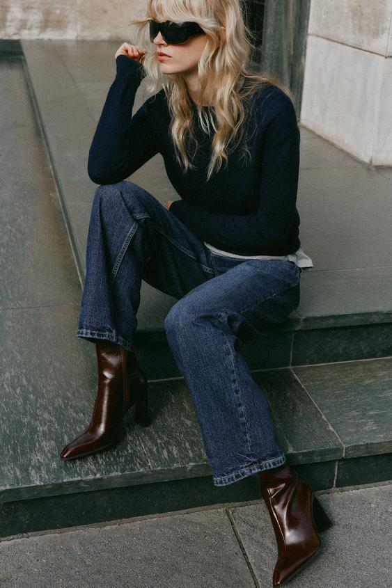 PATENT EFFECT HEELED ANKLE BOOTS - Burgundy Red by Zara - Image 0