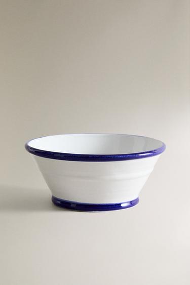 STONEWARE SALAD BOWL WITH CONTRAST RIM - White / Navy by Zara - Image 0