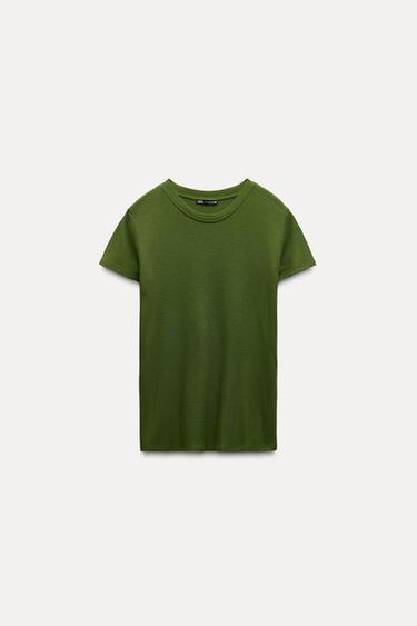 VISCOSE RIBBED T-SHIRT - Olive green by Zara