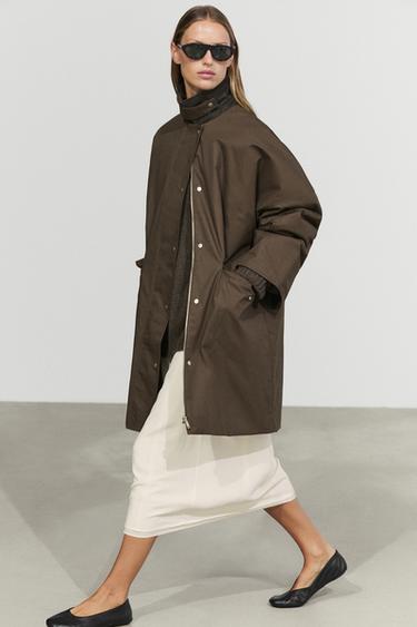 Waxed-effect parka with plaid lining — olive green 2