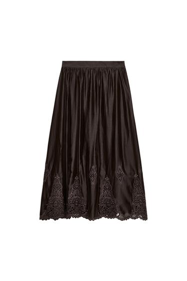 EMBROIDERED VOLUMINOUS MIDI SKIRT - Brown by Zara