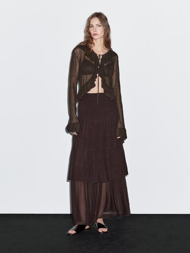 Zara Linen blend ruffled cardigan - Brown