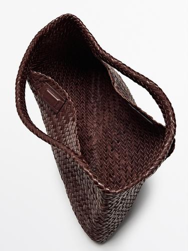 Zara Medium woven nappa leather bag - Brown marl