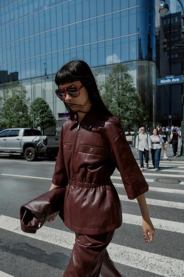 FAUX LEATHER BLAZER - Burgundy by Zara - Image 2
