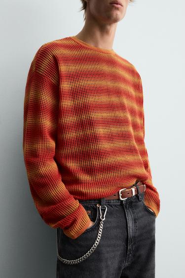 PULL AJOURÉ À RAYURES - Orange de Zara - Image 4