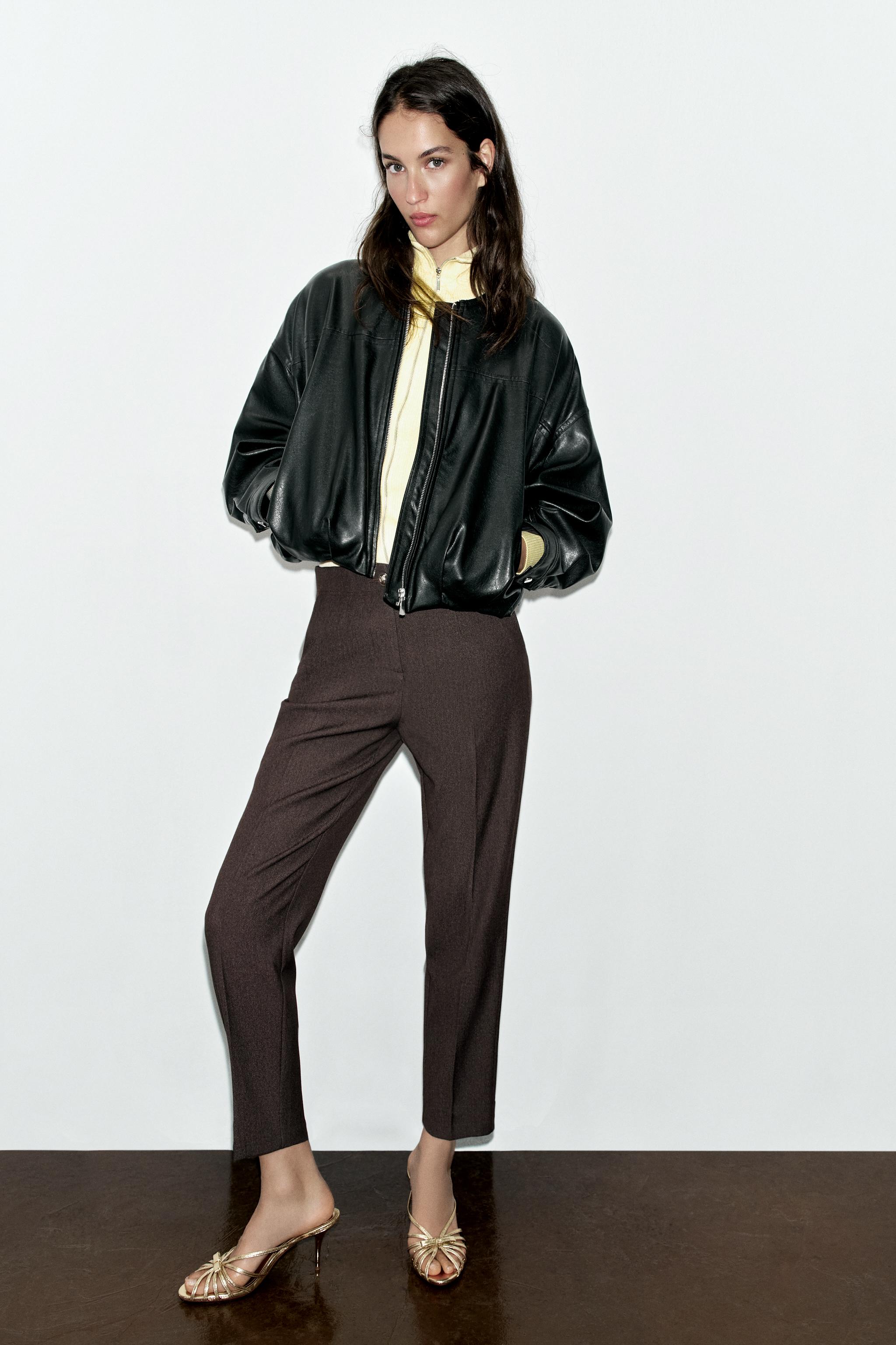FAUX LEATHER BALLOON BOMBER JACKET — Black