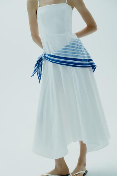 فستان ميدي بمنديل مخطط - أبيض by Zara