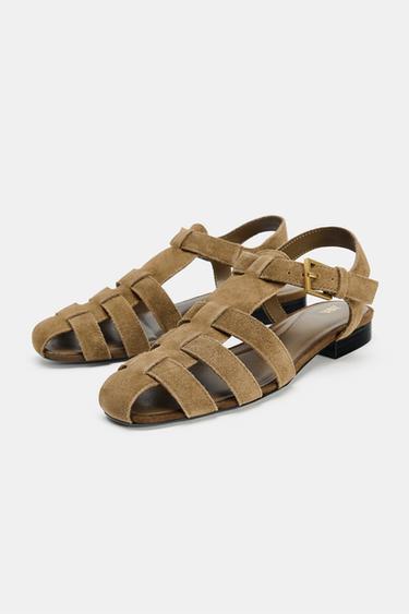 SPLIT SUEDE CAGE SANDALS - Dark tan by Zara - Image 3