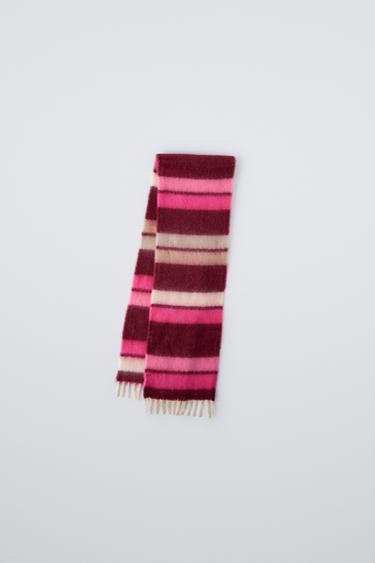 Zara STRIPED MAXI SCARF - Burgundy - Image 0