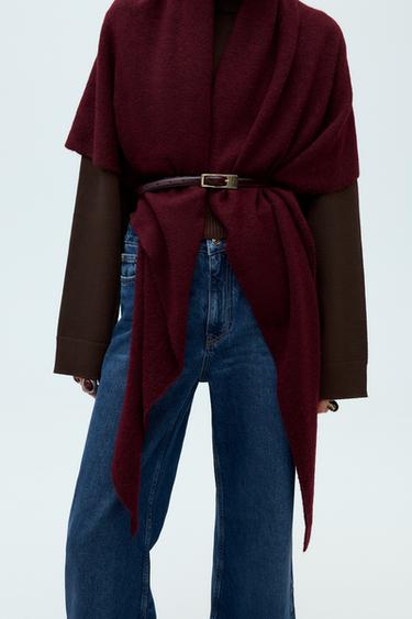 Zara TRIANGULAR KNIT SHAWL - Burgundy