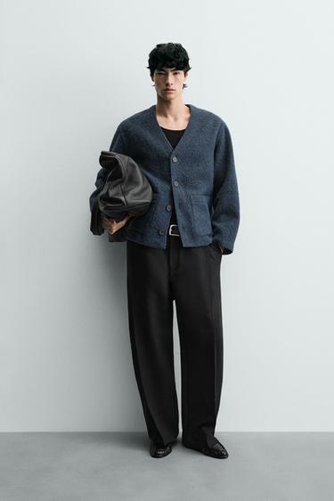 TEXTURED WOOL CARDIGAN - Mid-blue by Zara