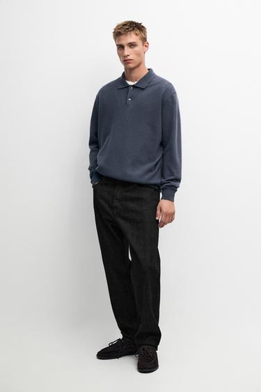 Zara Wool blend knit polo sweater - Dusty blue - Image 0