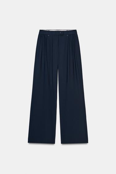 ZW COLLECTION PLEATED WIDE-LEG TROUSERS - Navy blue by Zara - Image 4