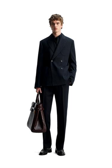 Zara 100% WOOL DOUBLE-BREASTED SUIT JACKET - Dark navy