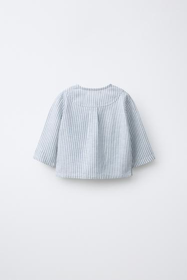 STRIPED LINEN BLEND SHIRT - Blue/White by Zara - Image 1