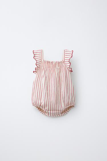 STRIPED PRINT BODYSUIT - White / Red by Zara - Image 0