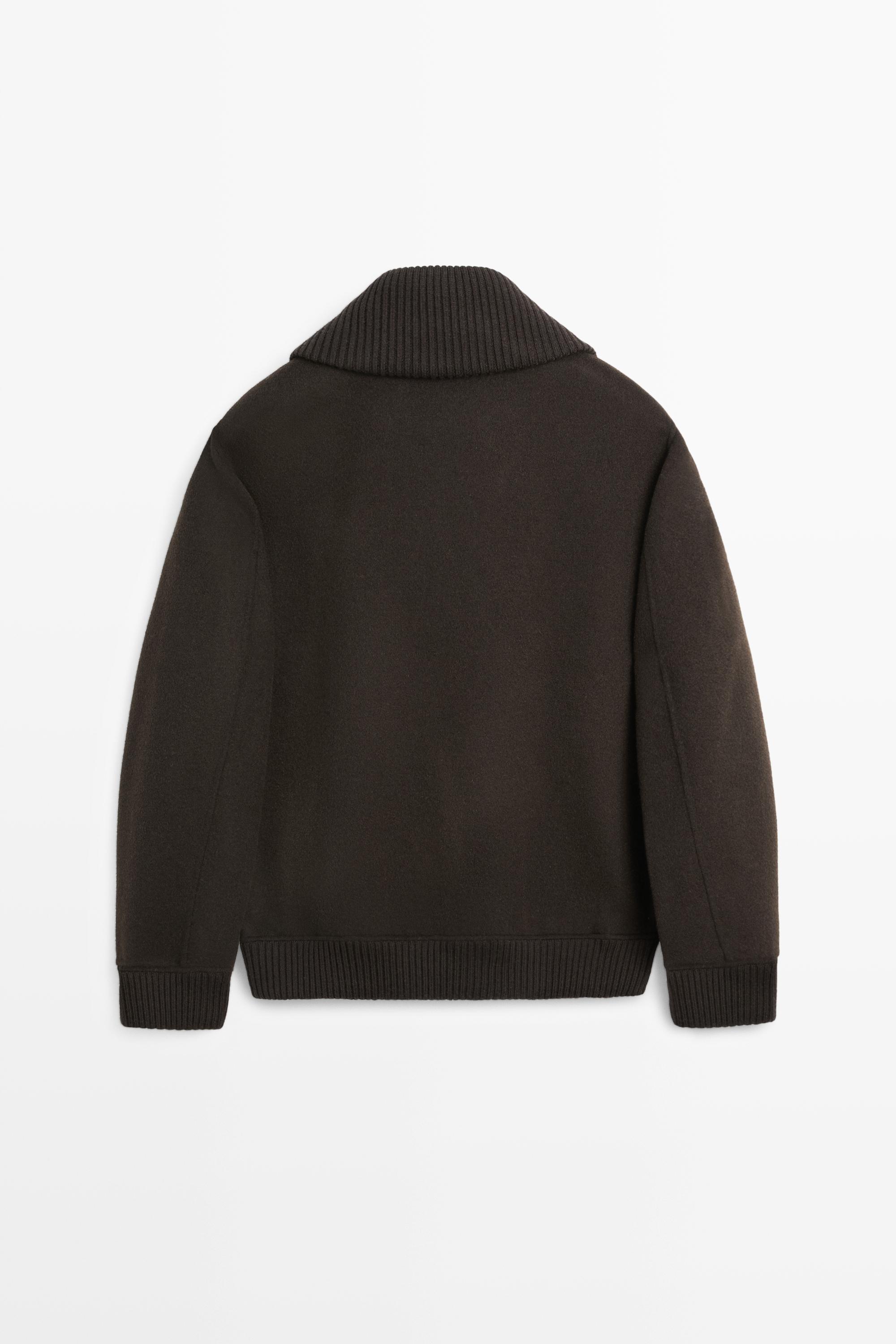 Cardigan en maille combinée cuir daim