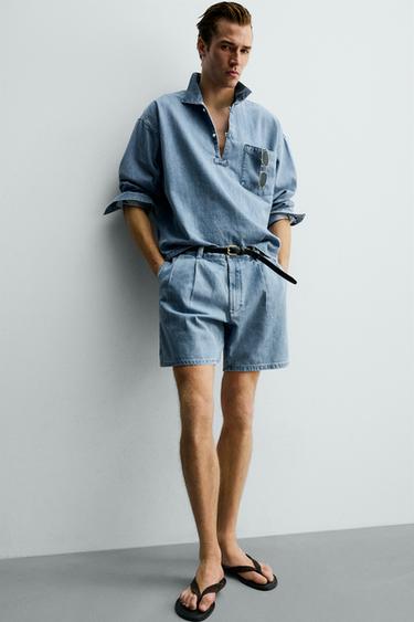 BERMUDA DENIM COUPE DÉCONTRACTÉE PLIS - Bleu clair de Zara - Image 4