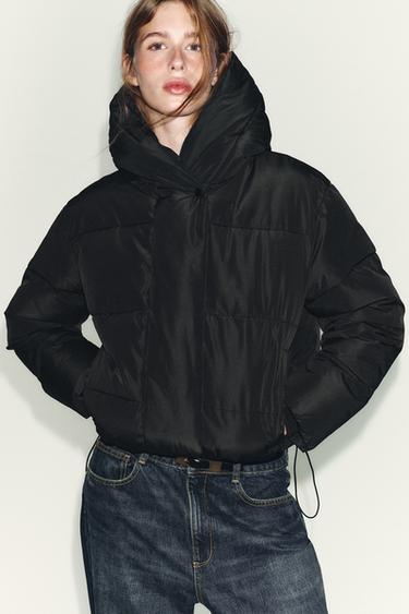 Zara WATER REPELLENT WINDPROOF SHORT HOODIE ANORAK - Black