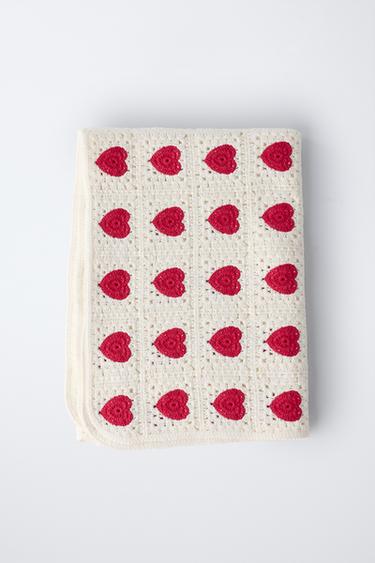 HEART CROCHET KNIT BLANKET - Ecru by Zara - Image 3
