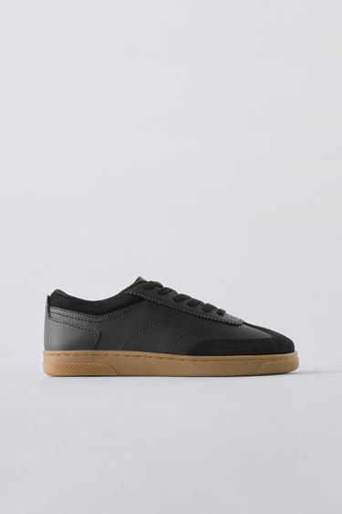 Zara RETRO LEATHER SNEAKERS - Black