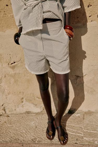 CHECKED FRINGED BERMUDA SHORTS - Ecru by Zara - Image 3