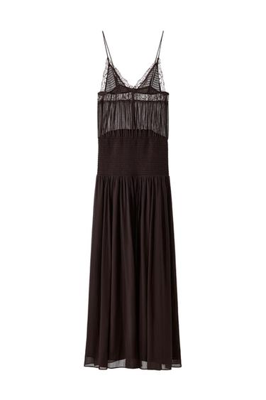 VESTITO CON SPALLINE E PIZZO - GRANATA di Zara