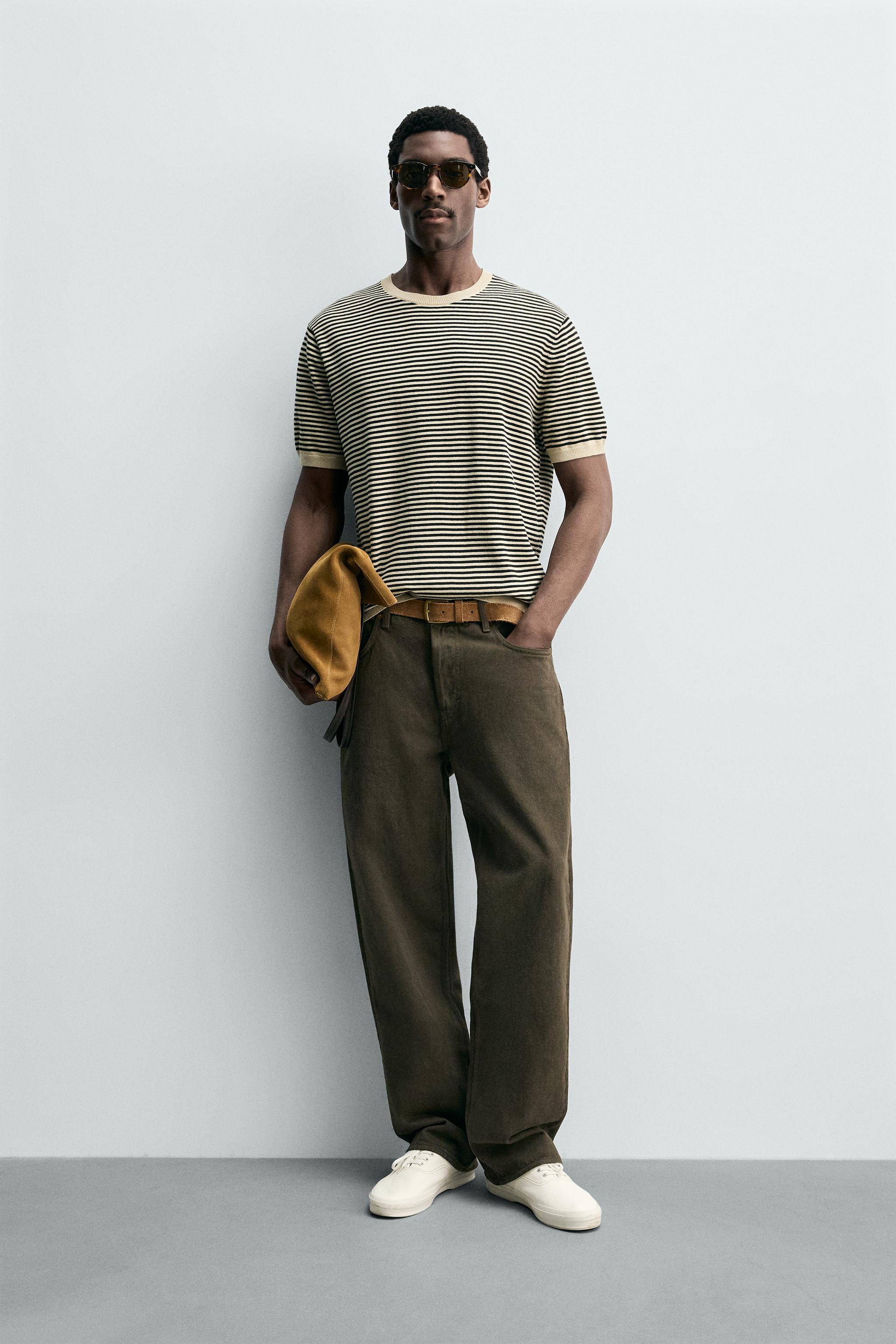 STRIPED COTTON LINEN KNIT T-SHIRT