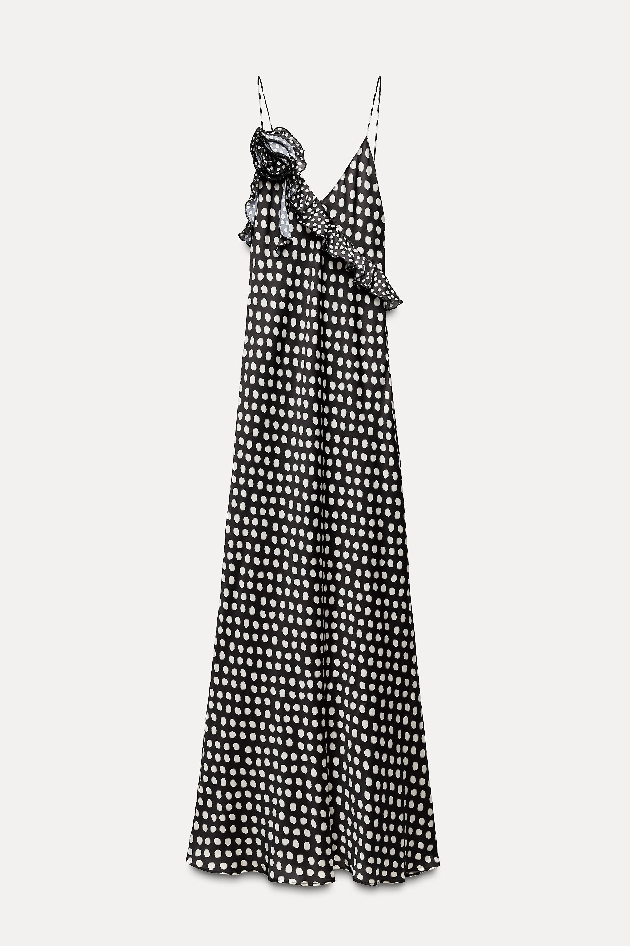 LONG SATIN POLKA DOT DRESS Black Ecru ZARA South Africa