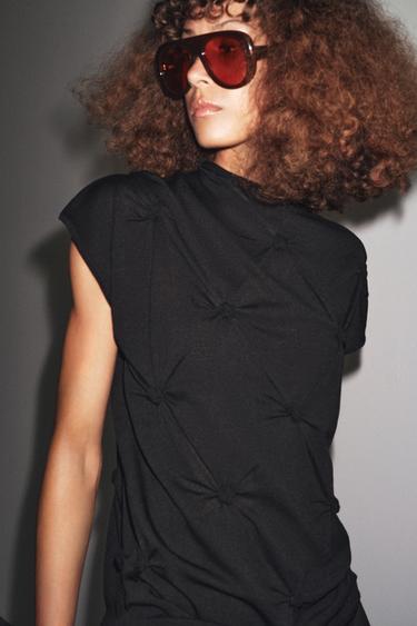 Zara KNOTTED KNIT TOP - Black