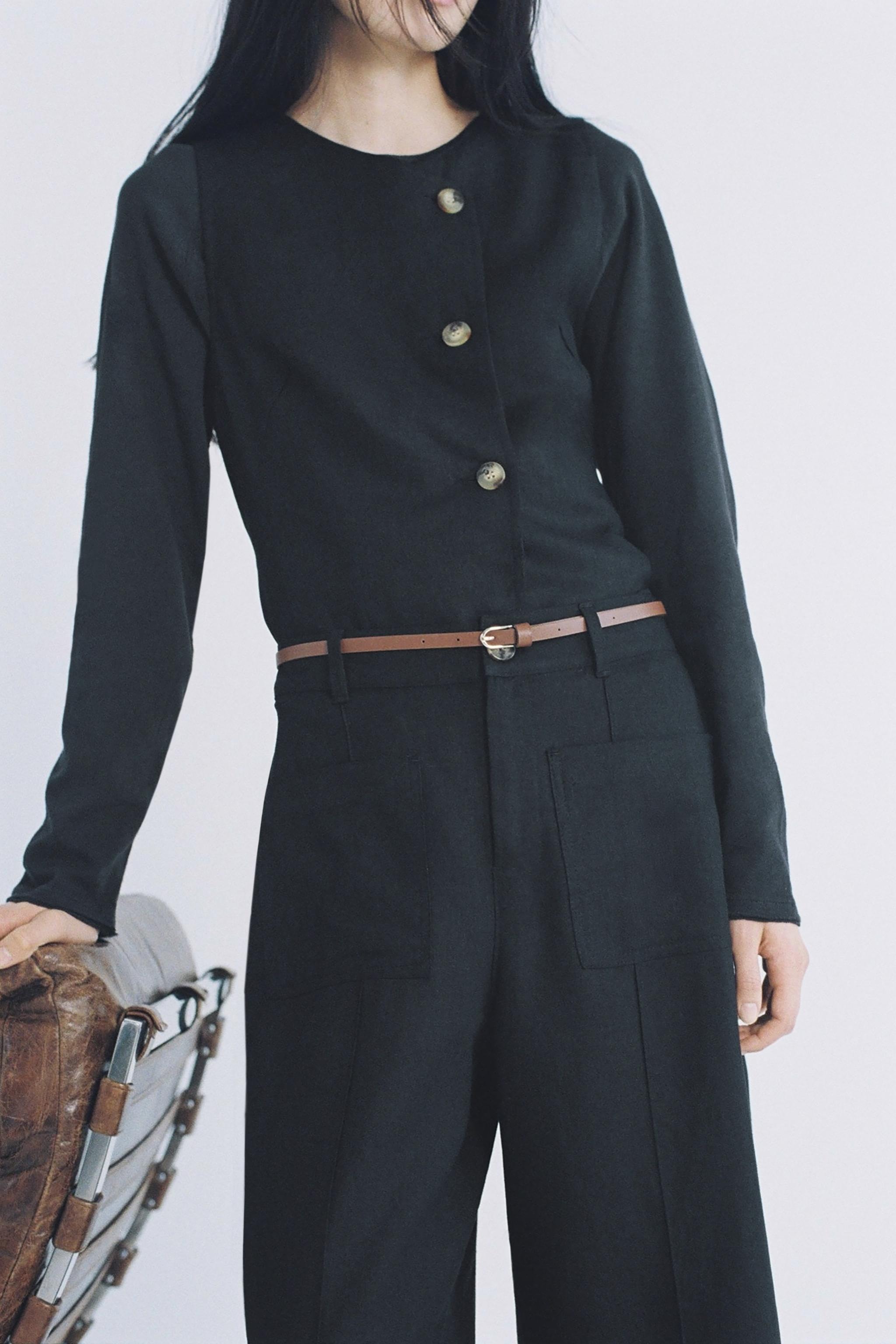 ベルト付きキュロットリネンパンツ - ブラック | ZARA Japan / 日本