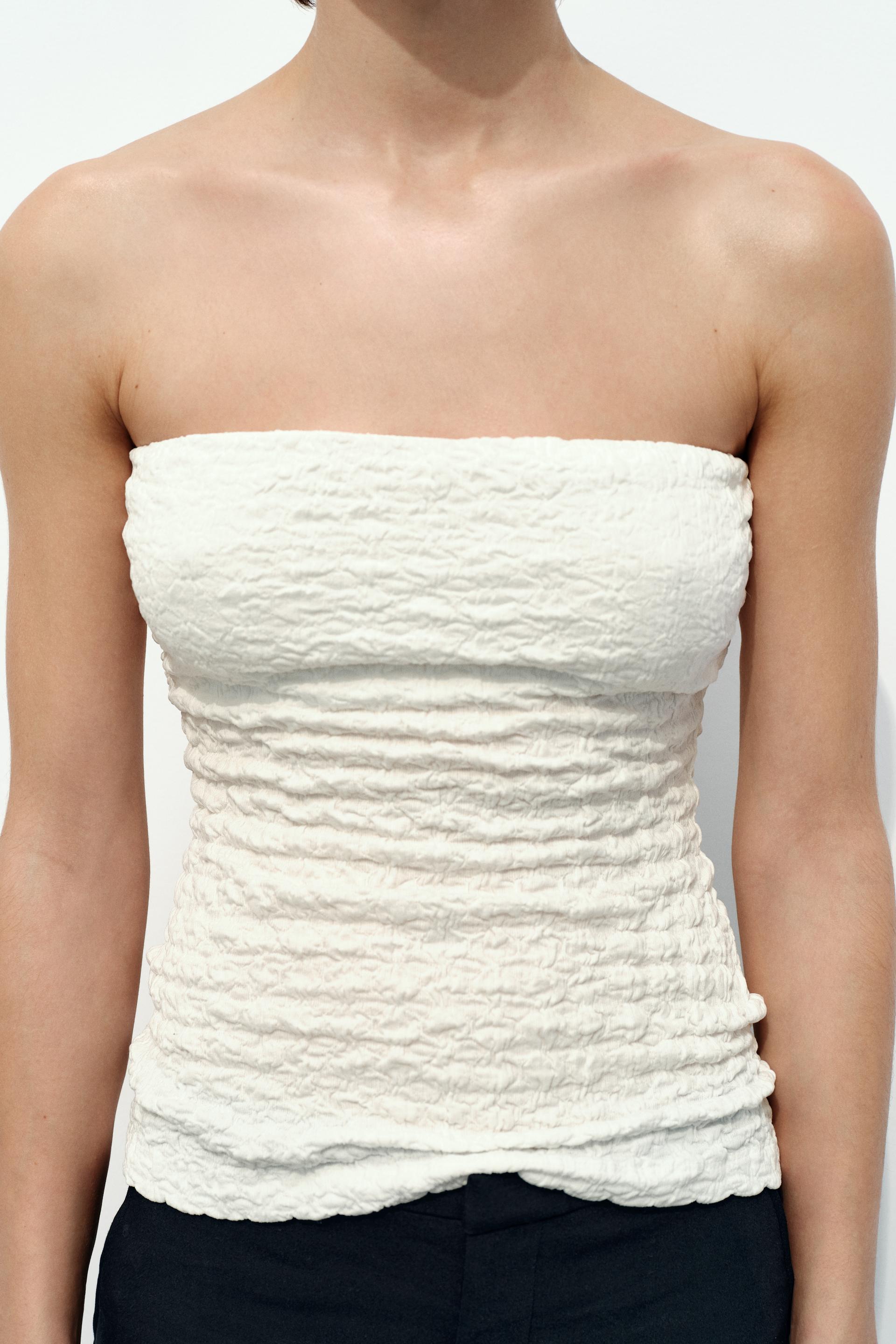 TEXTURED STRAPLESS TOP - Oyster-white