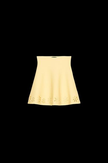 CUTWORK EMBROIDERY KNIT MINI SKIRT - Yellow by Zara - Image 0