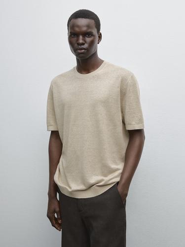 Zara 100% linen knit T-shirt - Stone