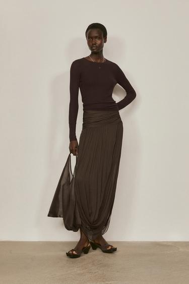 Zara Long sleeve silk blend sheer top - LIMITED EDITION - Brown - Image 0