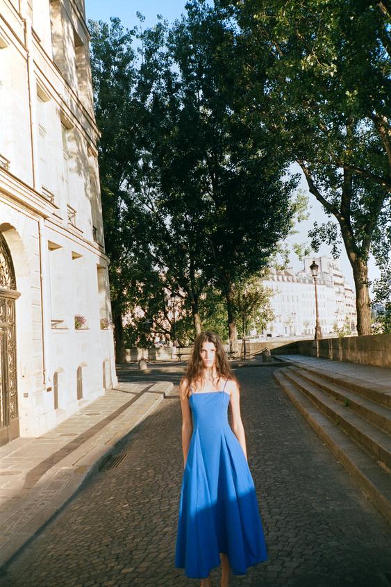 ASYMMETRIC POPLIN MIDI DRESS