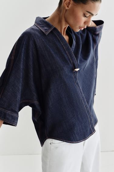 Z1975 DENIM SHIRT WITH GOLD APPLIQUÉ - Blue by Zara - Image 4