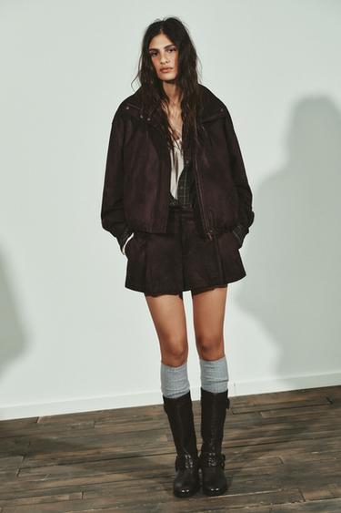 ÁO KHOÁC BOMBER GIẢ DA LỘN - Màu nâu từ Zara