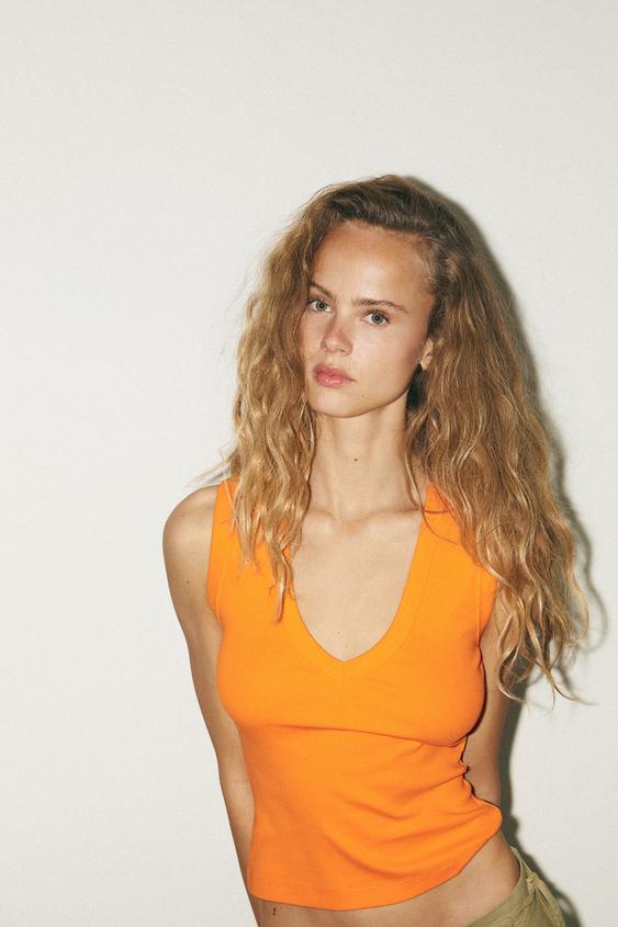 Tops Haut Orange Femme Zara HAUT Top Débardeur Femme Zara T 38