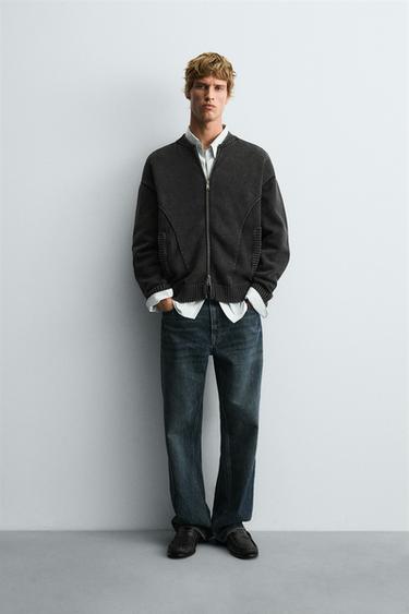 BLOUSON BOMBER EN MAILLE DÉLAVÉE - Noir de Zara