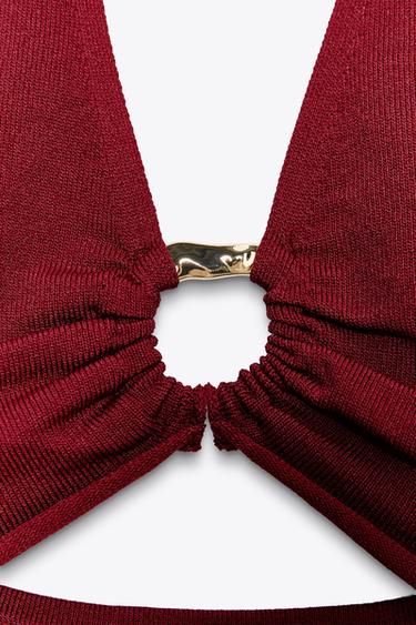 ROBE MI-LONGUE EN MAILLE AJOURÉE - Rouge moyen de Zara - Image 7