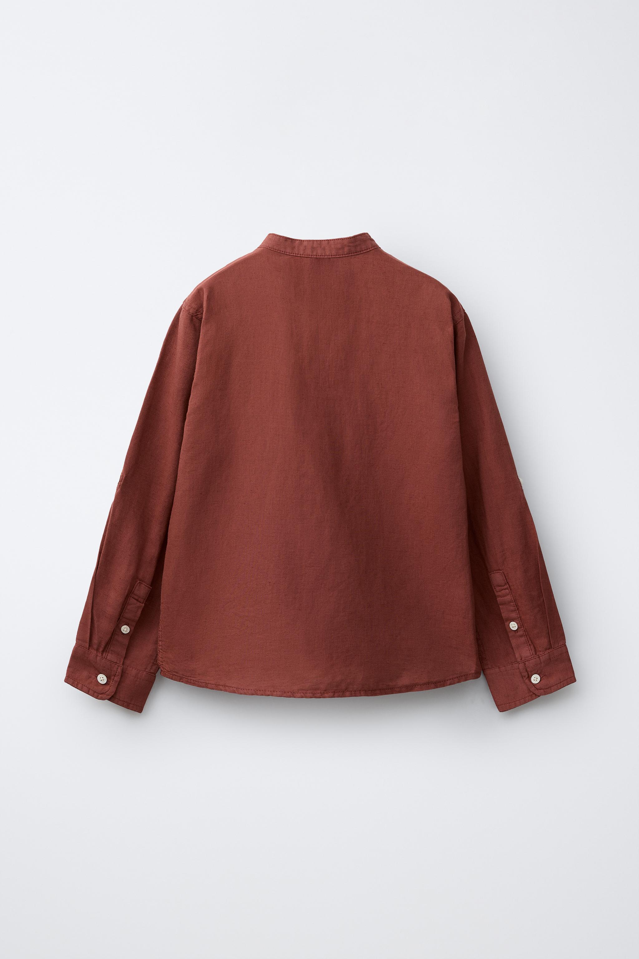 LINEN AND COTTON MANDARIN COLLAR SHIRT